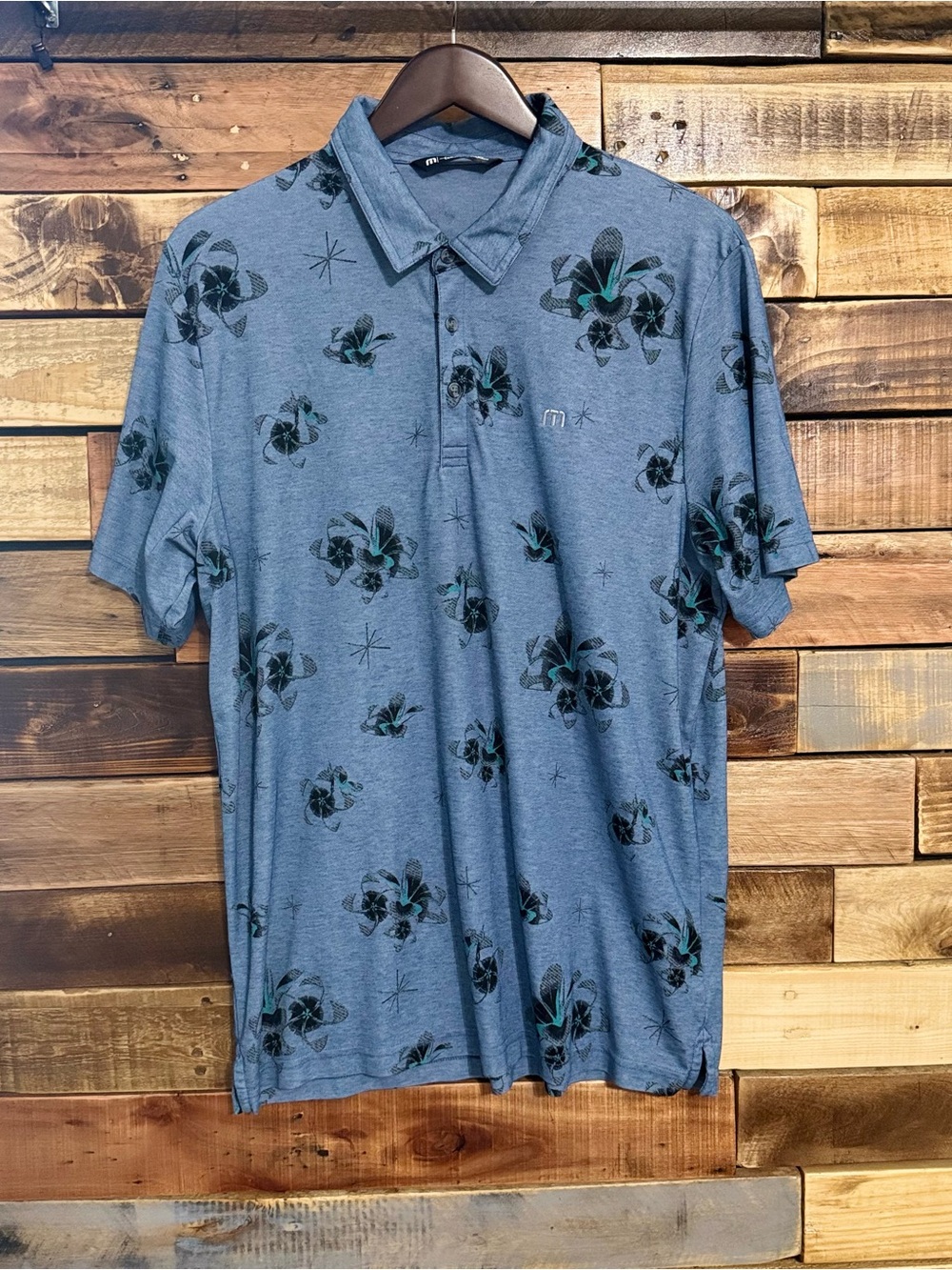 TravisMathew Speed Runner Floral Golf Polo Blue Pima Cotton Blend XL